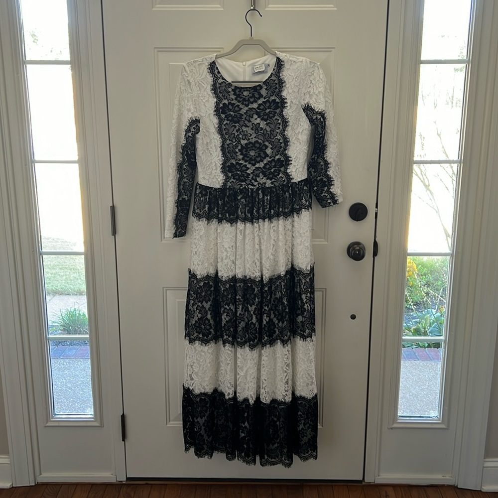 Black and white lace dainty jewels long dress.